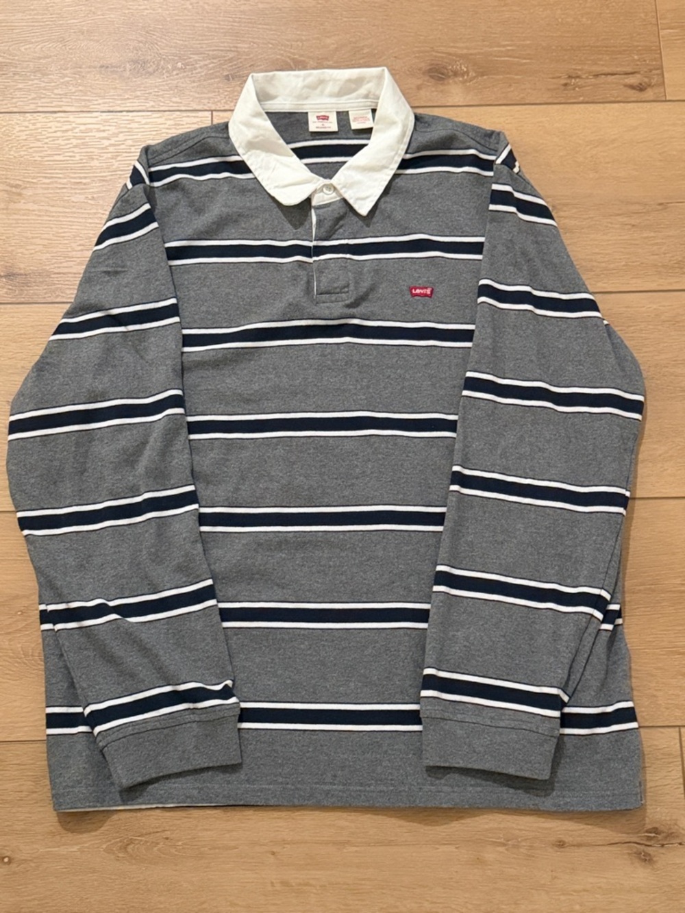 Levi's Grey Striped Long-Sleeve Rugby Shirt with White Collar